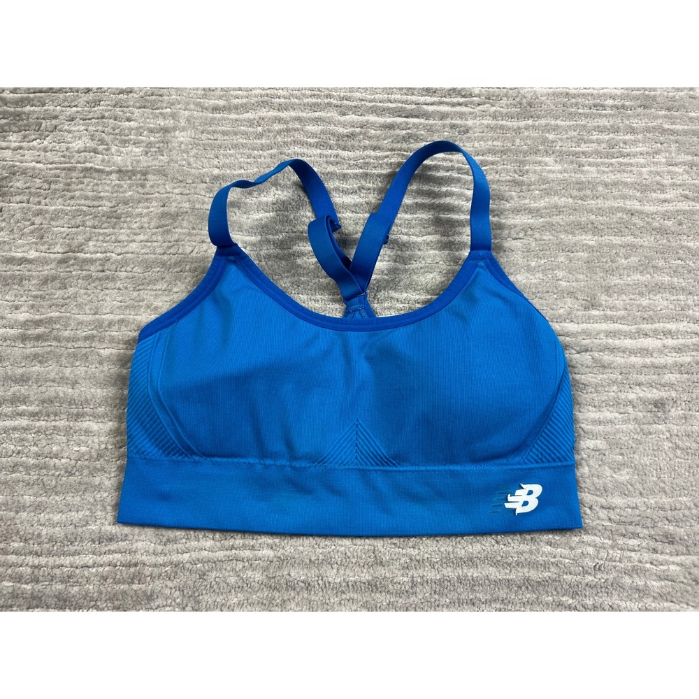 New Balance Sports Bra Womens S Blue Seamless Adjustable Racerback Activewear